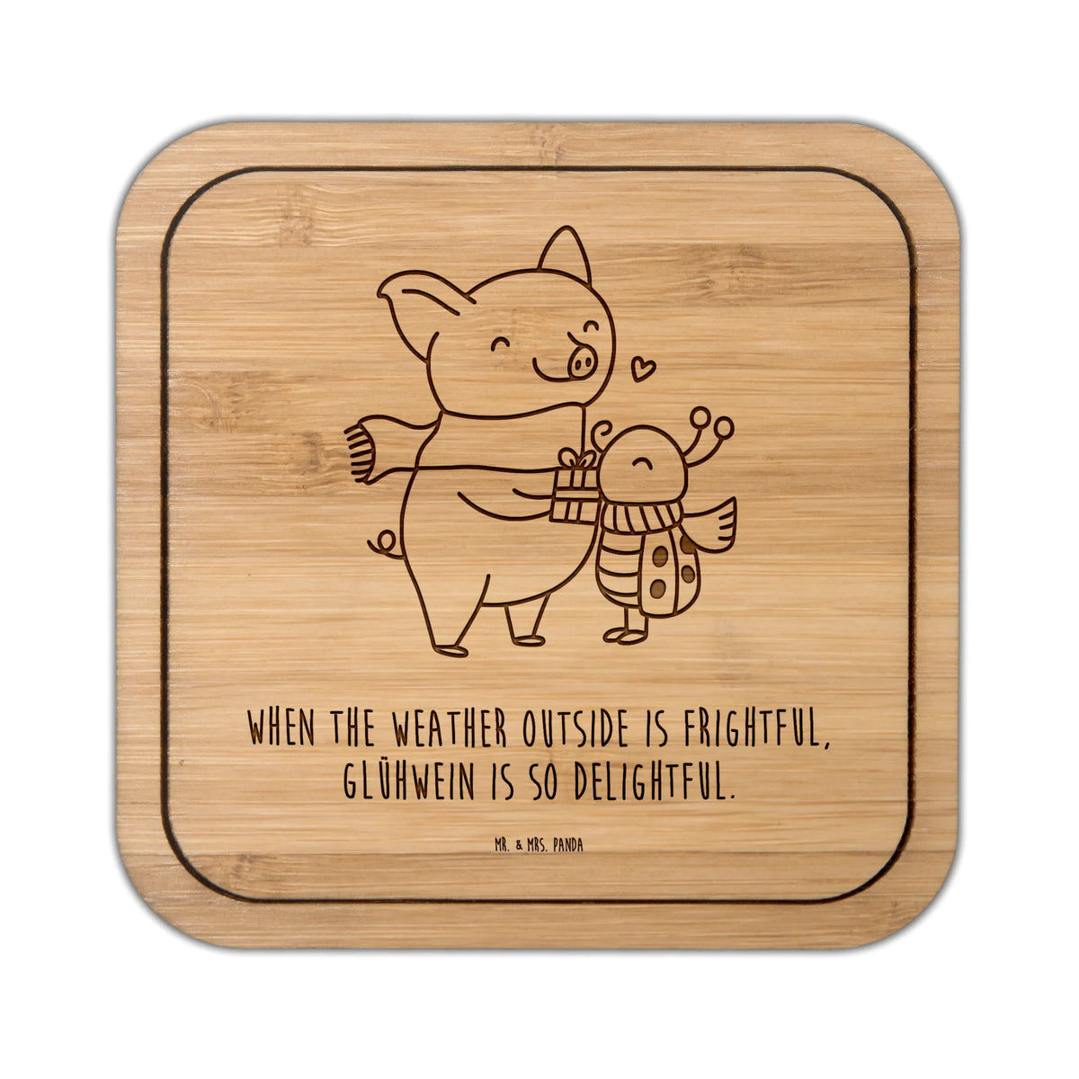 Square coaster Glow Pig Snuggle square, breakfast, gift, glasses, gifts, coasters, party, glass, wood, set, presents, giveaways, glass coasters, Winter, Christmas, Christmas time, snow