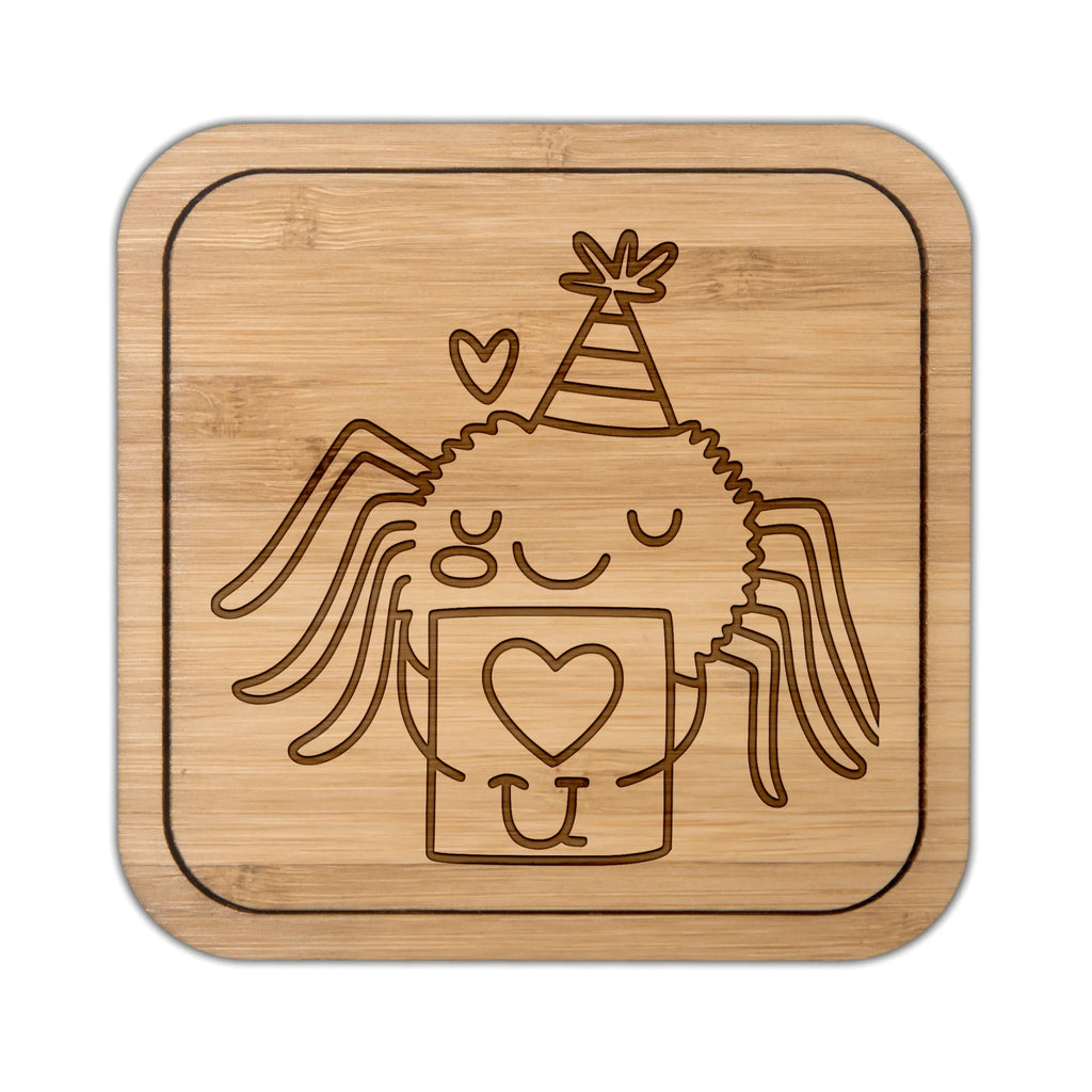 Square coaster Spider Agathe Letter glass, wood, breakfast, party, presents, square, gifts, gift, set, glass coasters, glasses, giveaways, coasters, Spider Agathe, Spider, Agathe, Videos, Merchandise