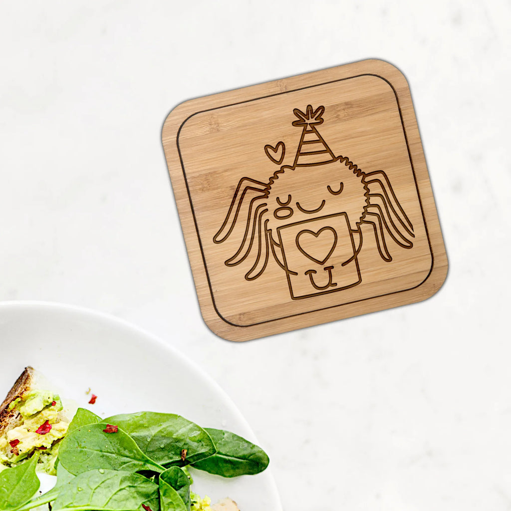 Square coaster Spider Agathe Letter glass, wood, breakfast, party, presents, square, gifts, gift, set, glass coasters, glasses, giveaways, coasters, Spider Agathe, Spider, Agathe, Videos, Merchandise