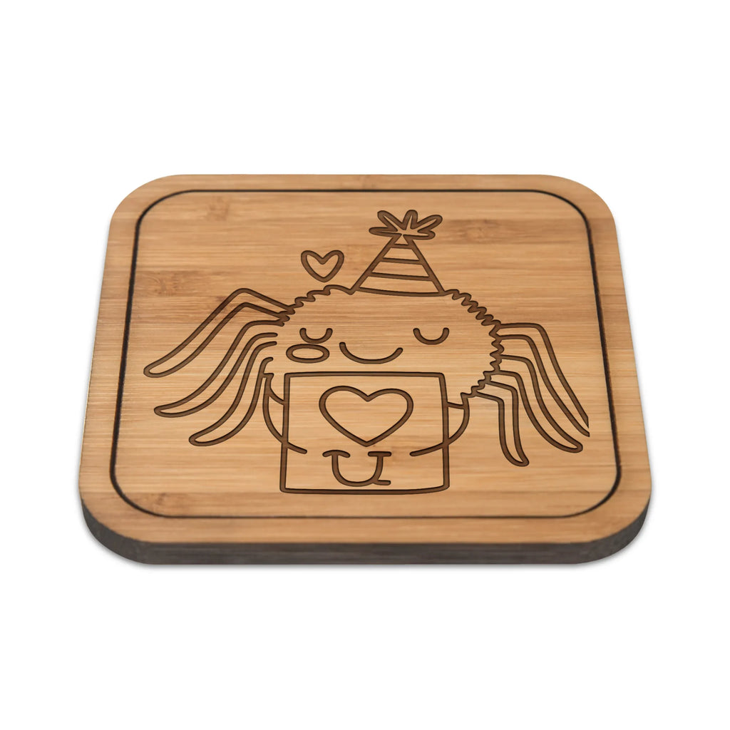 Square coaster Spider Agathe Letter glass, wood, breakfast, party, presents, square, gifts, gift, set, glass coasters, glasses, giveaways, coasters, Spider Agathe, Spider, Agathe, Videos, Merchandise