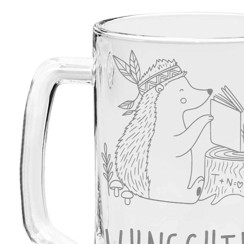 Personalized Engraved Beer Mug Hedgehog feather headdress Forest animals, Indians, Camping, Adventure, Campfire, Hedgehogs