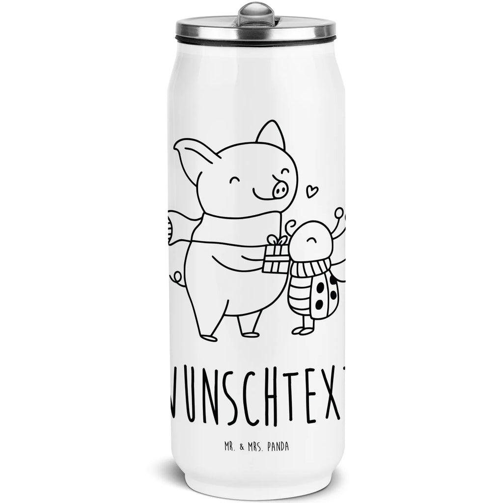 Personalized Beverage Cans Drinking Bottle Glow Pig Snuggle Winter, Christmas, Christmas time, snow