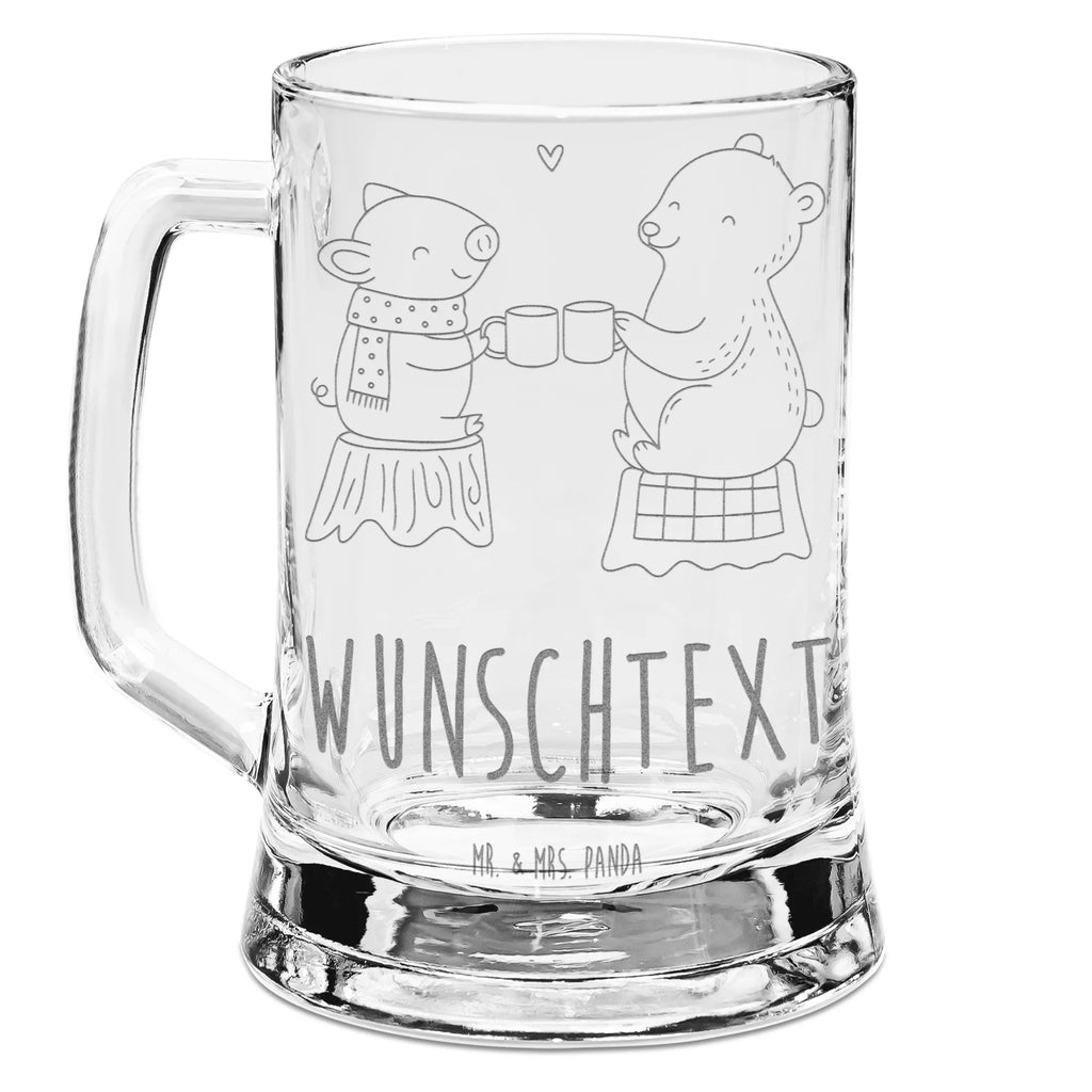 Personalized Engraved Beer Mug Glowing Pig Bash Winter, Christmas, Christmas time, snow