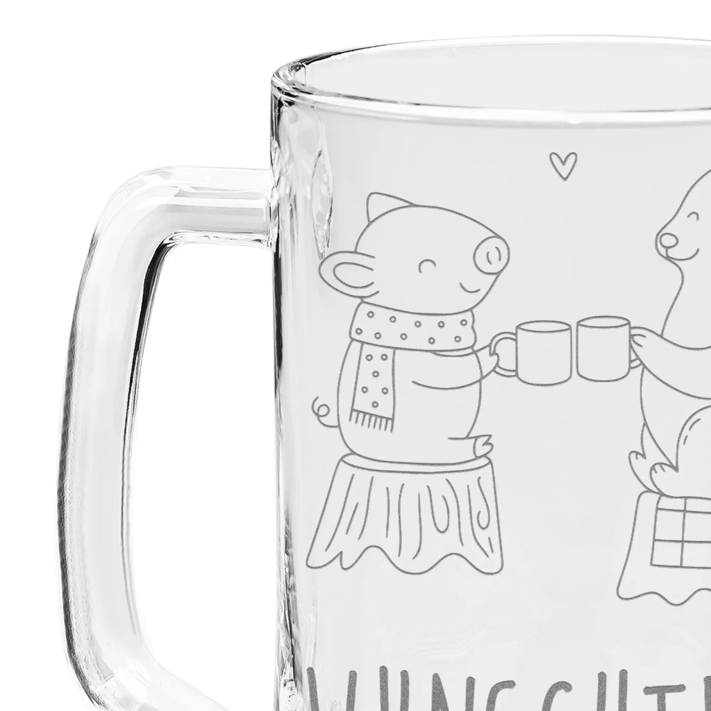 Personalized Engraved Beer Mug Glowing Pig Bash Winter, Christmas, Christmas time, snow