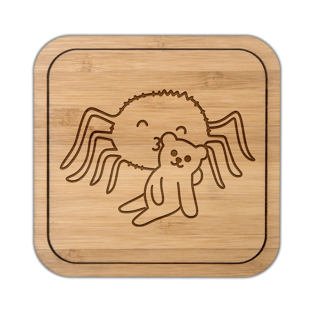 Square coaster Spider Agathe Teddy wood, party, breakfast, giveaways, square, glasses, presents, glass coasters, coasters, gift, set, glass, gifts, Spider Agathe, Spider, Agathe, Videos, Merchandise