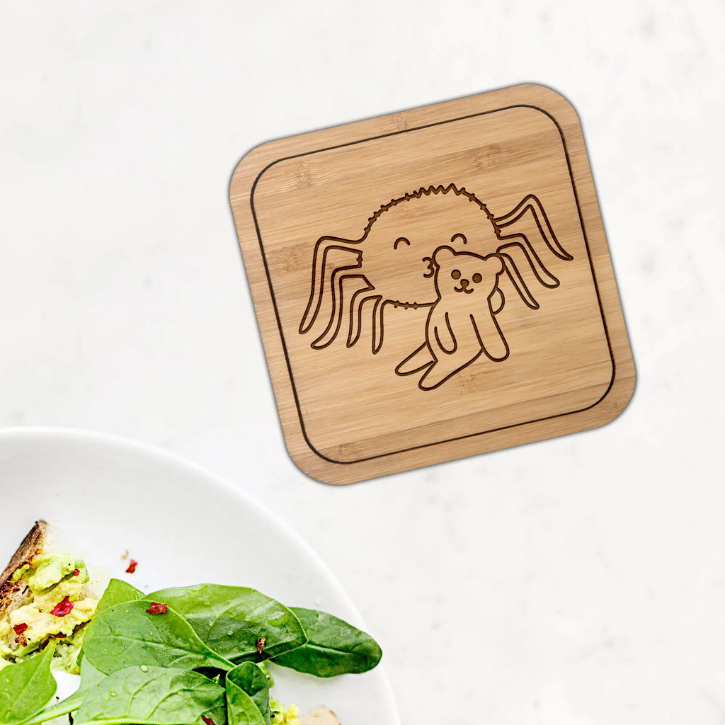 Square coaster Spider Agathe Teddy wood, party, breakfast, giveaways, square, glasses, presents, glass coasters, coasters, gift, set, glass, gifts, Spider Agathe, Spider, Agathe, Videos, Merchandise