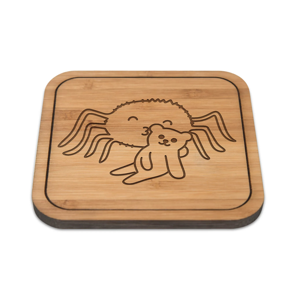 Square coaster Spider Agathe Teddy wood, party, breakfast, giveaways, square, glasses, presents, glass coasters, coasters, gift, set, glass, gifts, Spider Agathe, Spider, Agathe, Videos, Merchandise