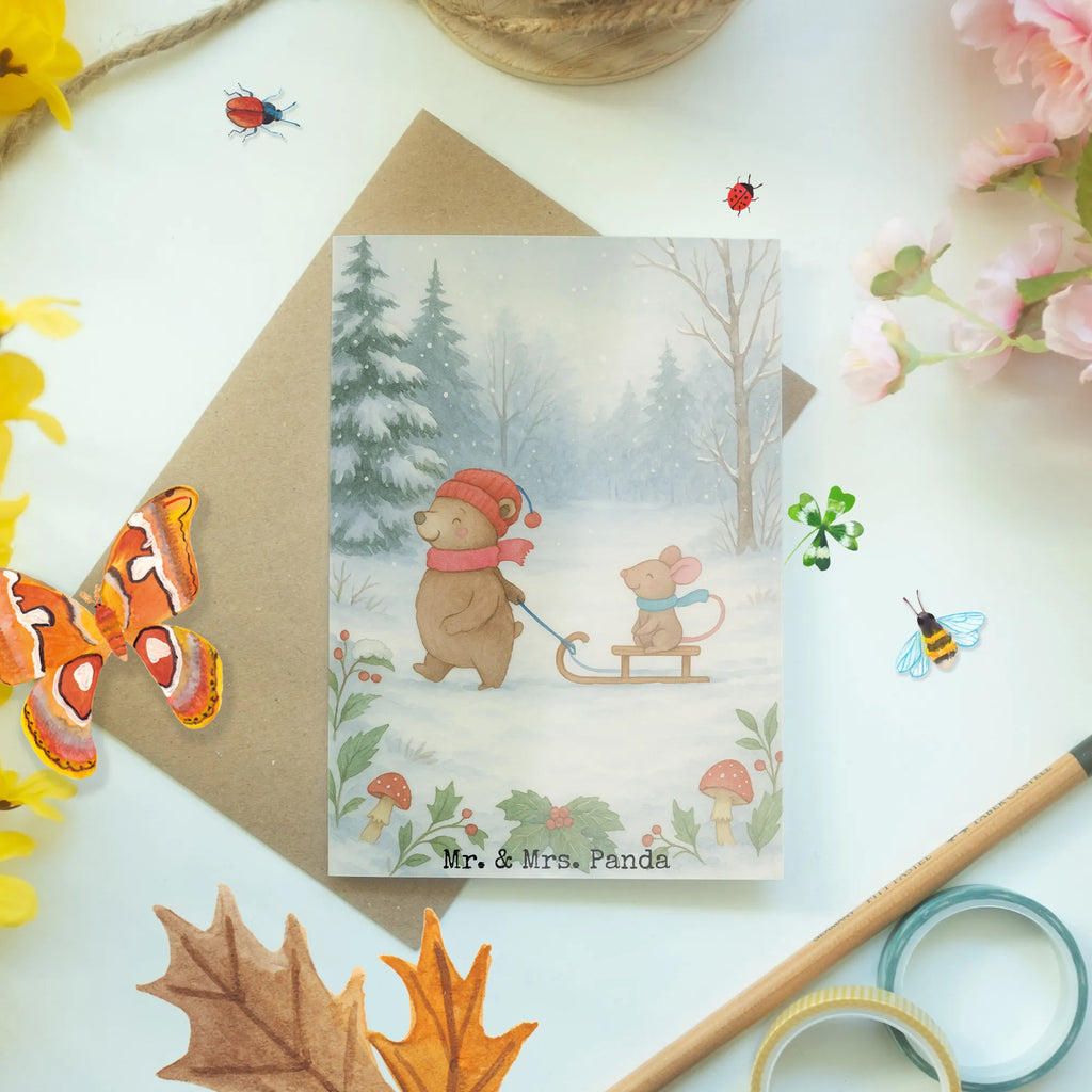 Grußkarte Bär und Maus Schlitten Design Grußkarte, Klappkarte, Einladungskarte, Glückwunschkarte, Hochzeitskarte, Geburtstagskarte, Karte, Ansichtskarten, Winter, Weihnachten, Weihnachtsdeko, Nikolaus, Advent, Heiligabend, Wintermotiv