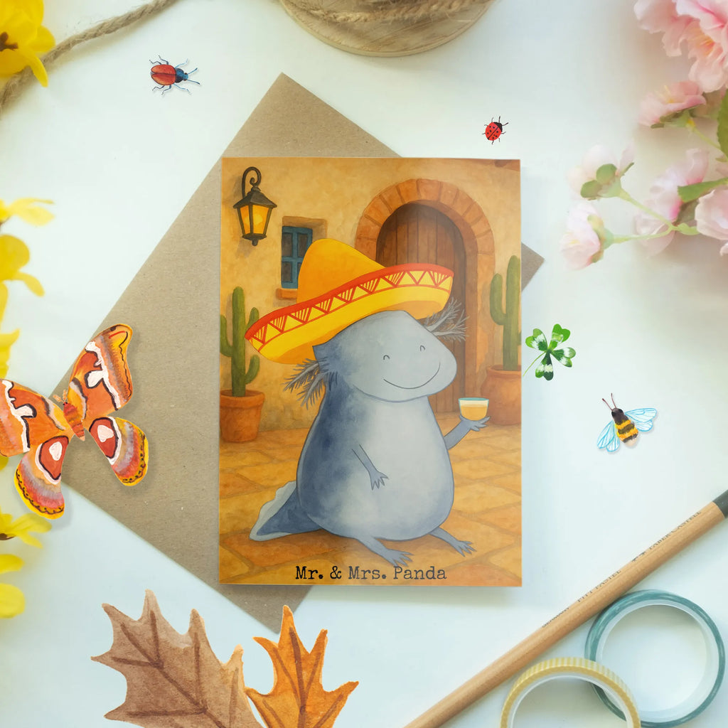 Grußkarte Axolotl Tequila Design Grußkarte, Klappkarte, Einladungskarte, Glückwunschkarte, Hochzeitskarte, Geburtstagskarte, Karte, Ansichtskarten, Axolotl, Molch, Mexico, Mexiko, Sombrero, Zitrone, Tequila, Motivation, Spruch, Schwanzlurch, Lurch, Lurche, Axolot, Feuerdrache, Feuersalamander