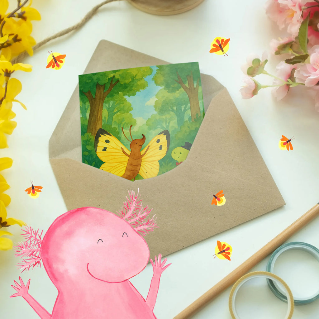 Grußkarte Raupe Schmetterling Design Grußkarte, Klappkarte, Einladungskarte, Glückwunschkarte, Hochzeitskarte, Geburtstagskarte, Karte, Ansichtskarten, Tiermotive, Gute Laune, lustige Sprüche, Tiere, Raupe, Schmetterling, Zitronenfalter, Entwicklung, Erwachsen werden, Kokon, Hut, Hütchen, Schönheit, Aufwachsen