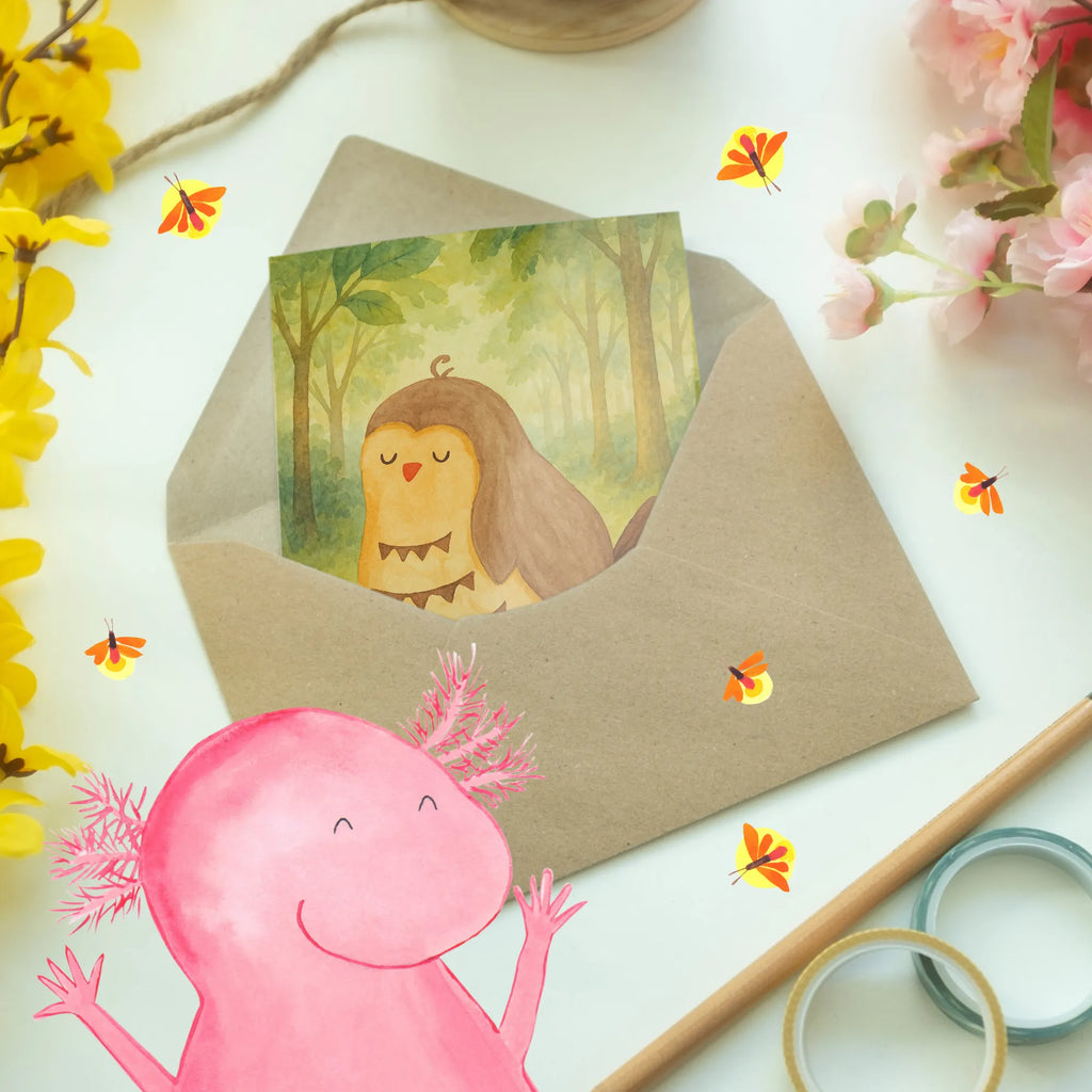 Grußkarte Eule Zufrieden Design Grußkarte, Klappkarte, Einladungskarte, Glückwunschkarte, Hochzeitskarte, Geburtstagskarte, Karte, Ansichtskarten, Eule, Eule Spruch, Eule deko, Owl, Liebe Spruch, Romantisch, Wortspiel lustig, Spruch schön, Geschenk Hochzeitstag