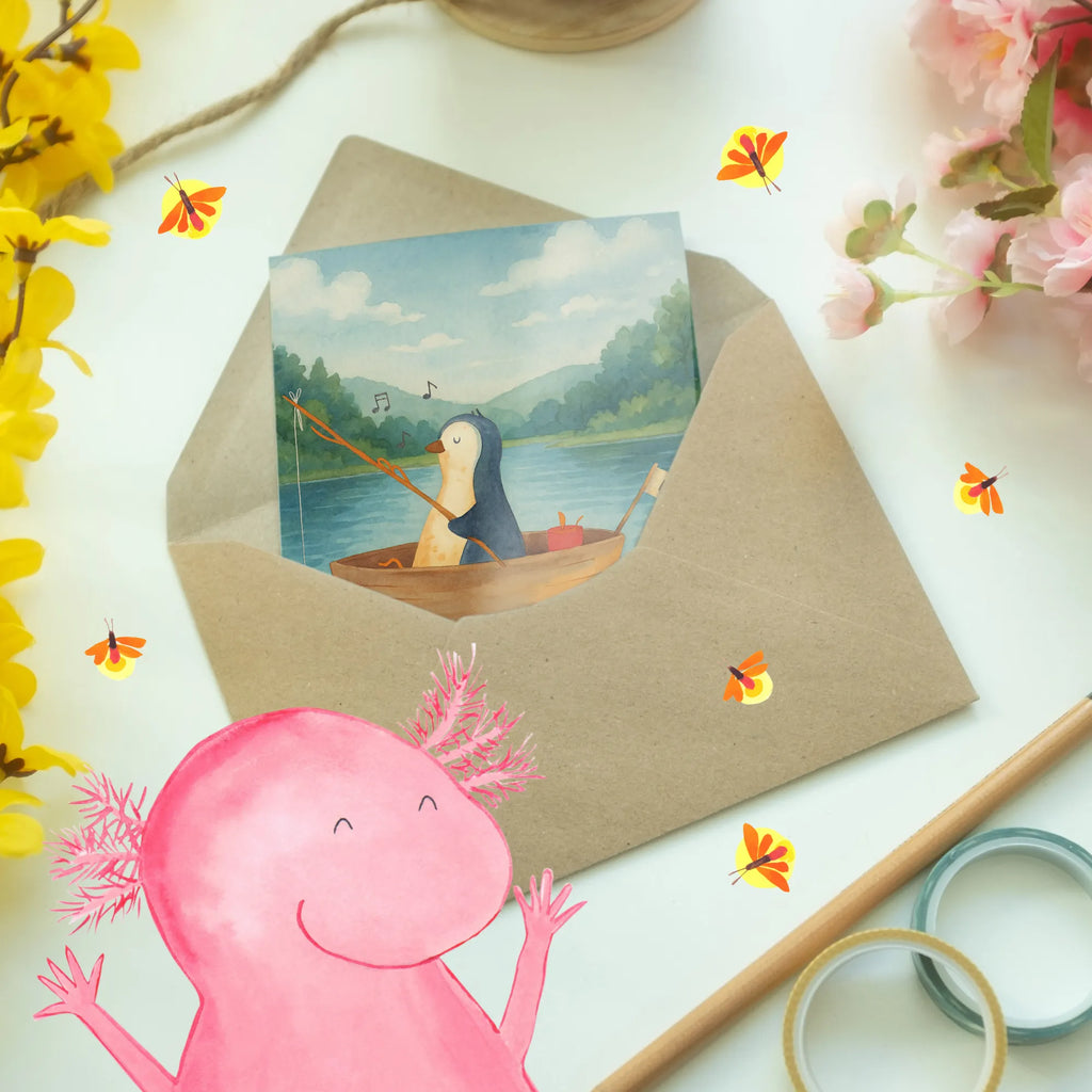 Grußkarte Pinguin Angelboot Design Grußkarte, Klappkarte, Einladungskarte, Glückwunschkarte, Hochzeitskarte, Geburtstagskarte, Karte, Ansichtskarten, Pinguin, Pinguine, Angeln, Boot, Angelboot, Lebenslust, Leben, genießen, Motivation, Neustart, Neuanfang, Trennung, Scheidung, Geschenkidee Liebeskummer