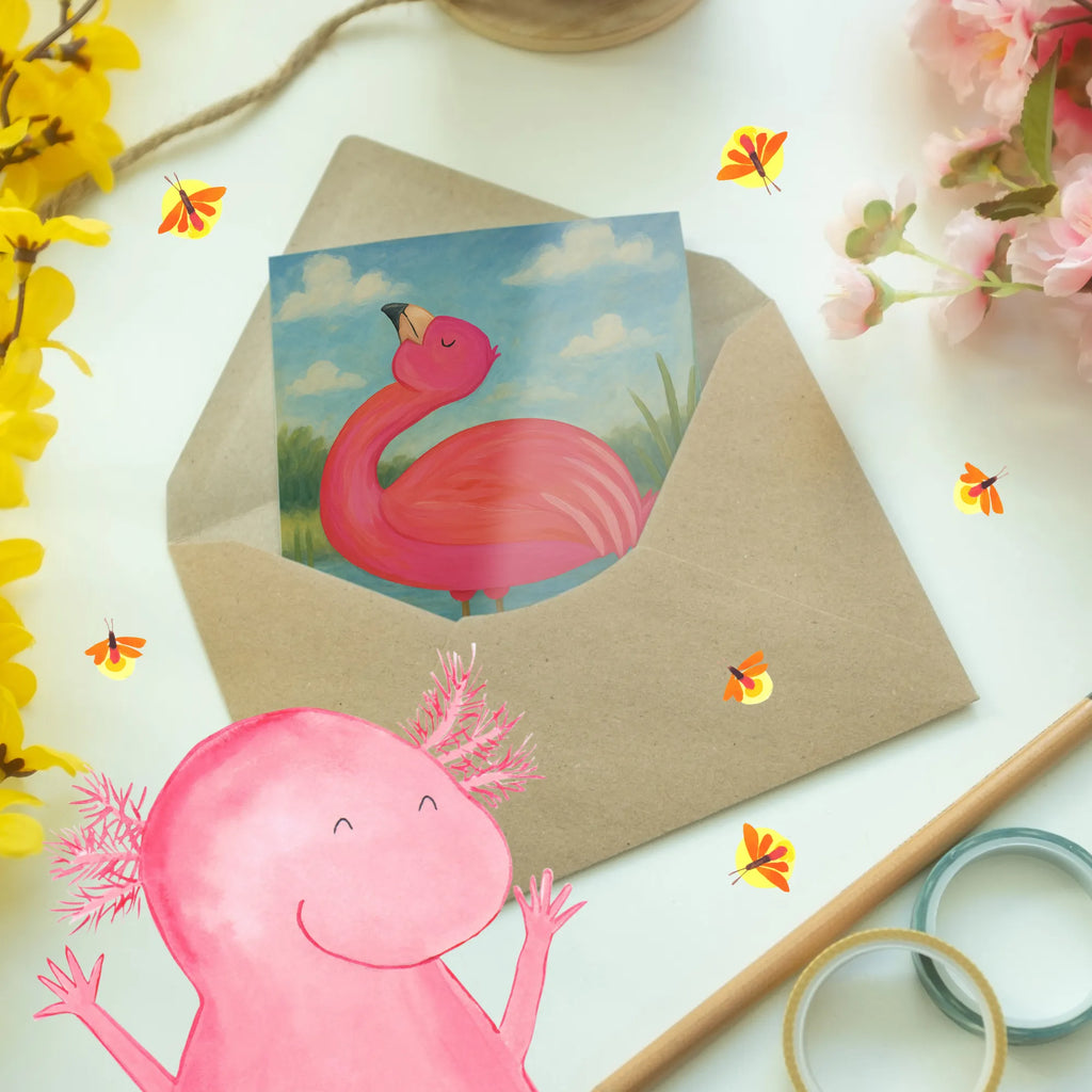 Grußkarte Flamingo Stolz Design Grußkarte, Klappkarte, Einladungskarte, Glückwunschkarte, Hochzeitskarte, Geburtstagskarte, Karte, Ansichtskarten, Flamingo, stolz, Freude, Selbstliebe, Selbstakzeptanz, Freundin, beste Freundin, Tochter, Mama, Schwester