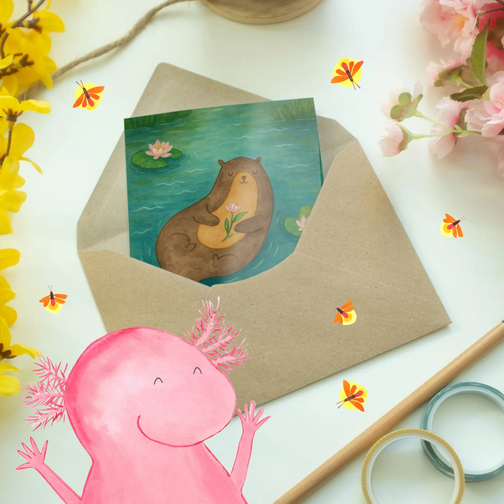 Grußkarte Otter Seerose Design Grußkarte, Klappkarte, Einladungskarte, Glückwunschkarte, Hochzeitskarte, Geburtstagskarte, Karte, Ansichtskarten, Otter, Fischotter, Seeotter, Otter Seeotter See Otter