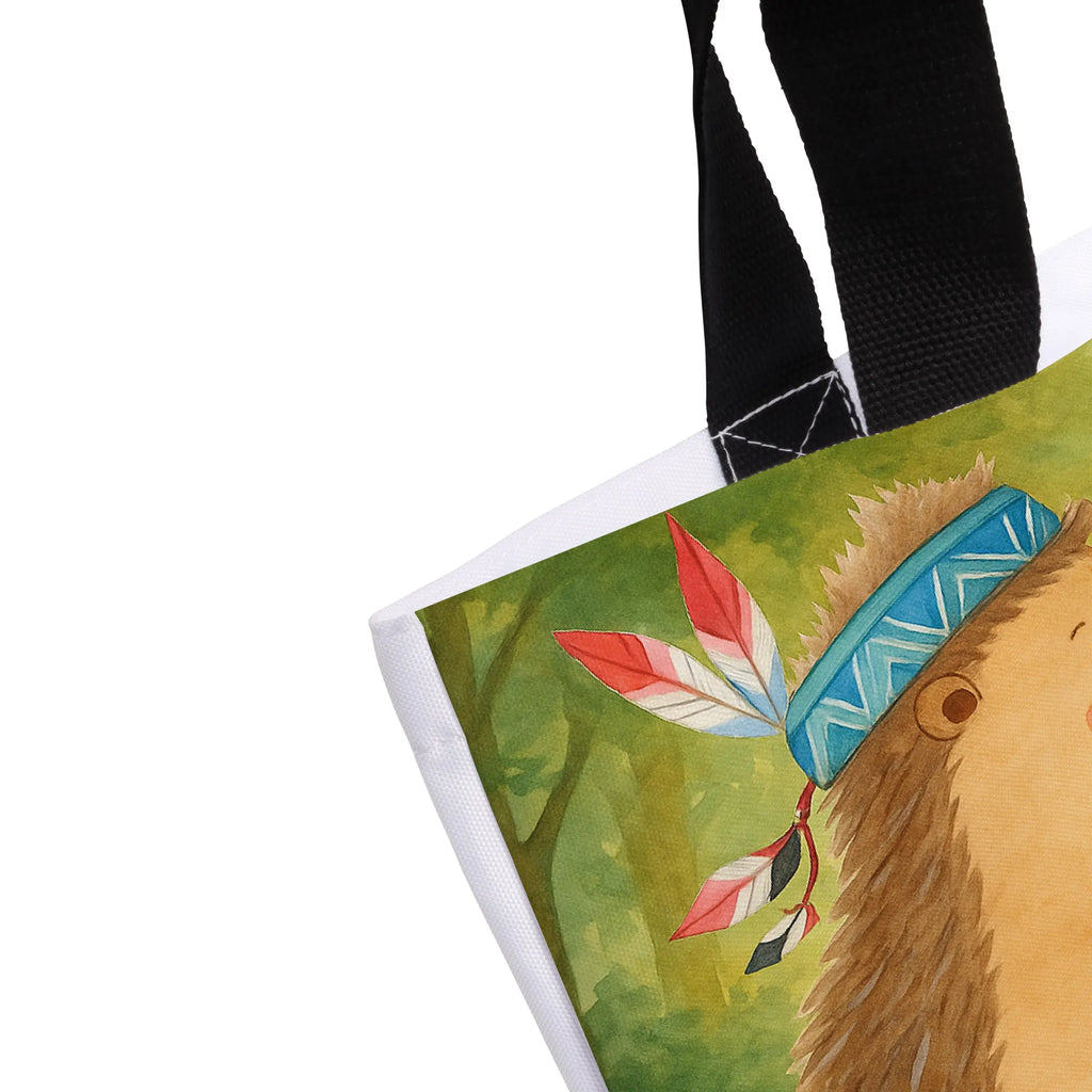 Shopper Igel Federschmuck Design Beutel, Einkaufstasche, Tasche, Strandtasche, Einkaufsbeutel, Shopper, Schultasche, Freizeittasche, Tragebeutel, Schulbeutel, Alltagstasche, Waldtiere, Tiere, Igel, Indianer, Abenteuer, Lagerfeuer, Camping