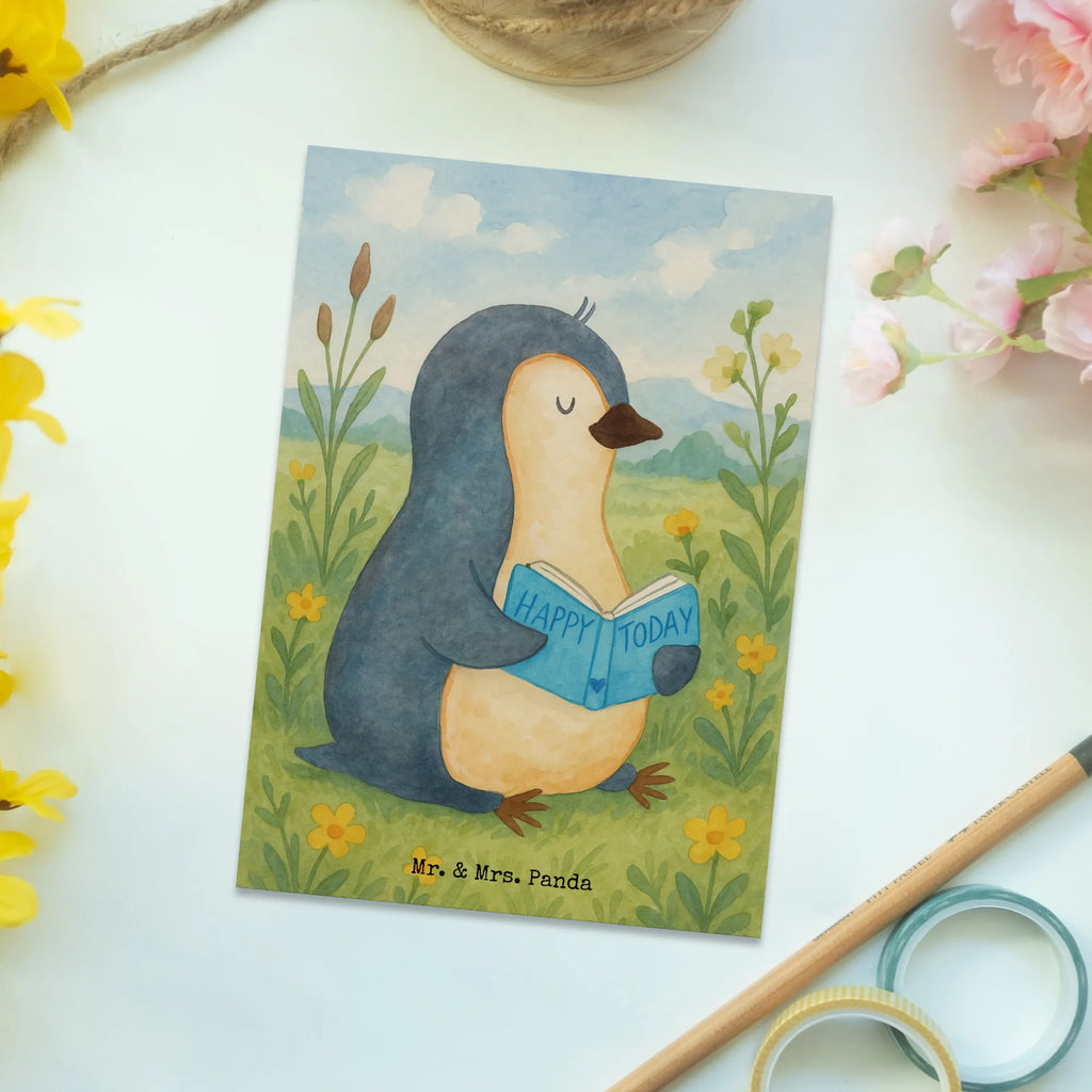 Postcard Penguin A book Design North Pole, Penguins, holidays, book, reading, bookworm, lazing around, vacation, doing nothing, leisure, penguins