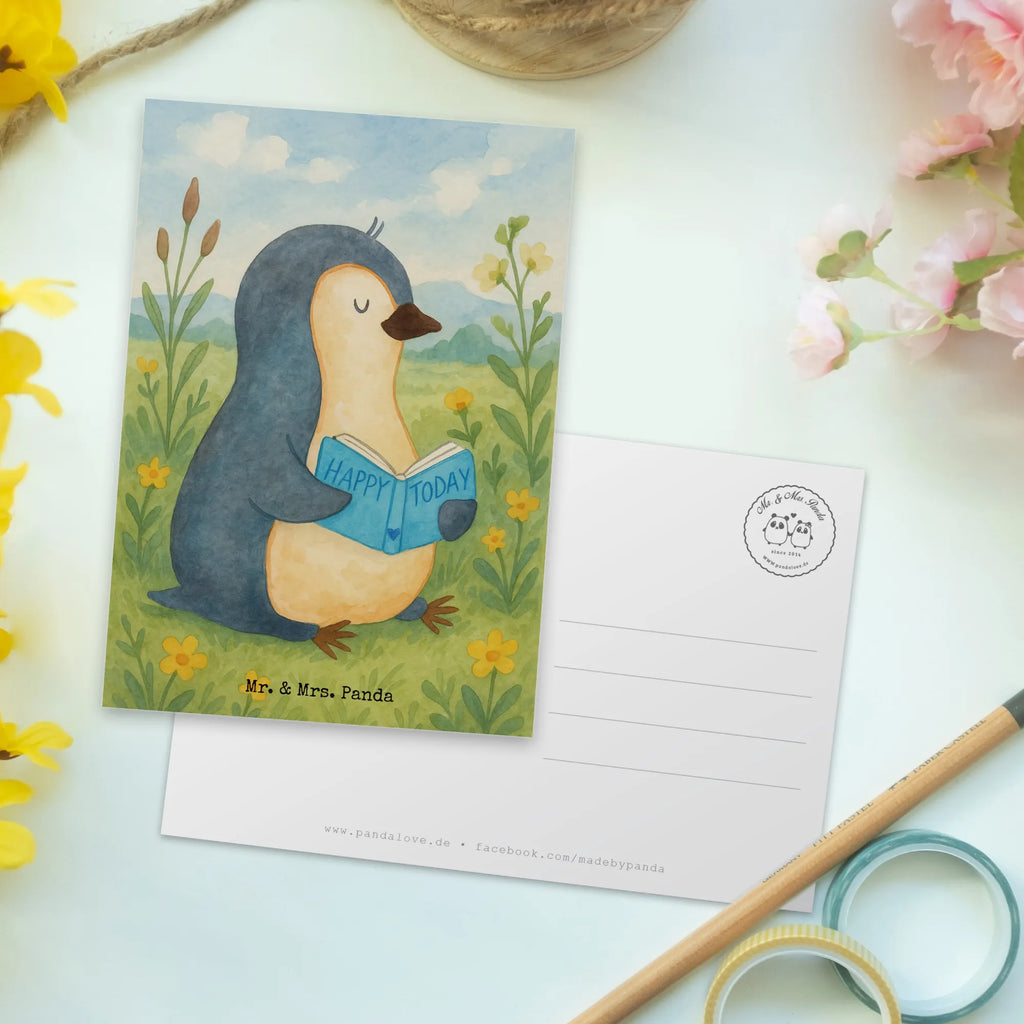 Postcard Penguin A book Design North Pole, Penguins, holidays, book, reading, bookworm, lazing around, vacation, doing nothing, leisure, penguins