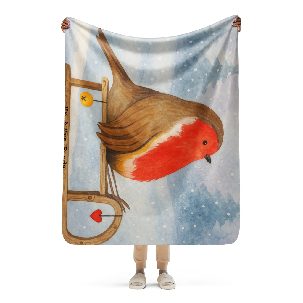 Sherpa Kuscheldecke Rotkehlchen Schlitten Design Winter, Weihnachten, Weihnachtsdeko, Nikolaus, Advent, Heiligabend, Wintermotiv, Schlitten, Vogel