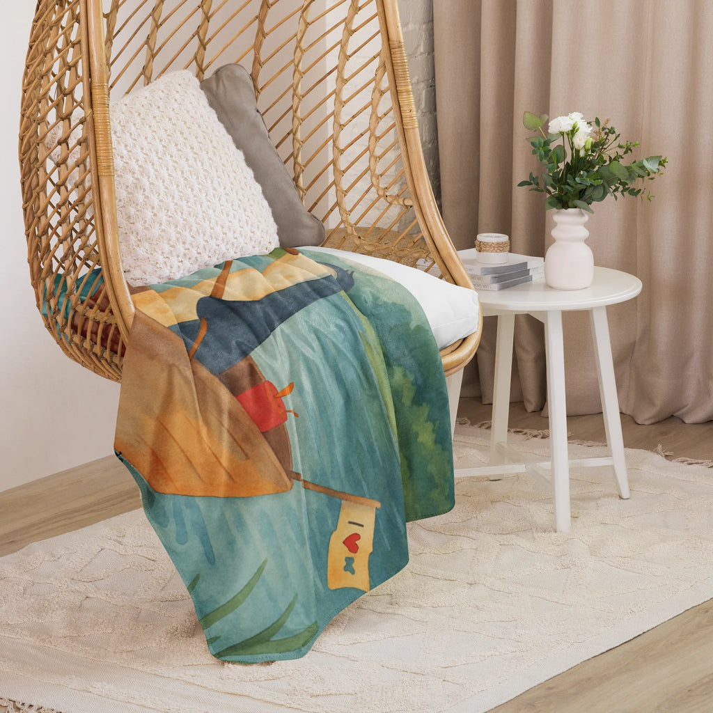 Sherpa Kuscheldecke Pinguin Angelboot Design Pinguin, Pinguine, Neustart, Neuanfang, Angelboot, Angeln, Motivation, Boot, Geschenkidee Liebeskummer, Lebenslust, genießen, Trennung, Scheidung, Leben