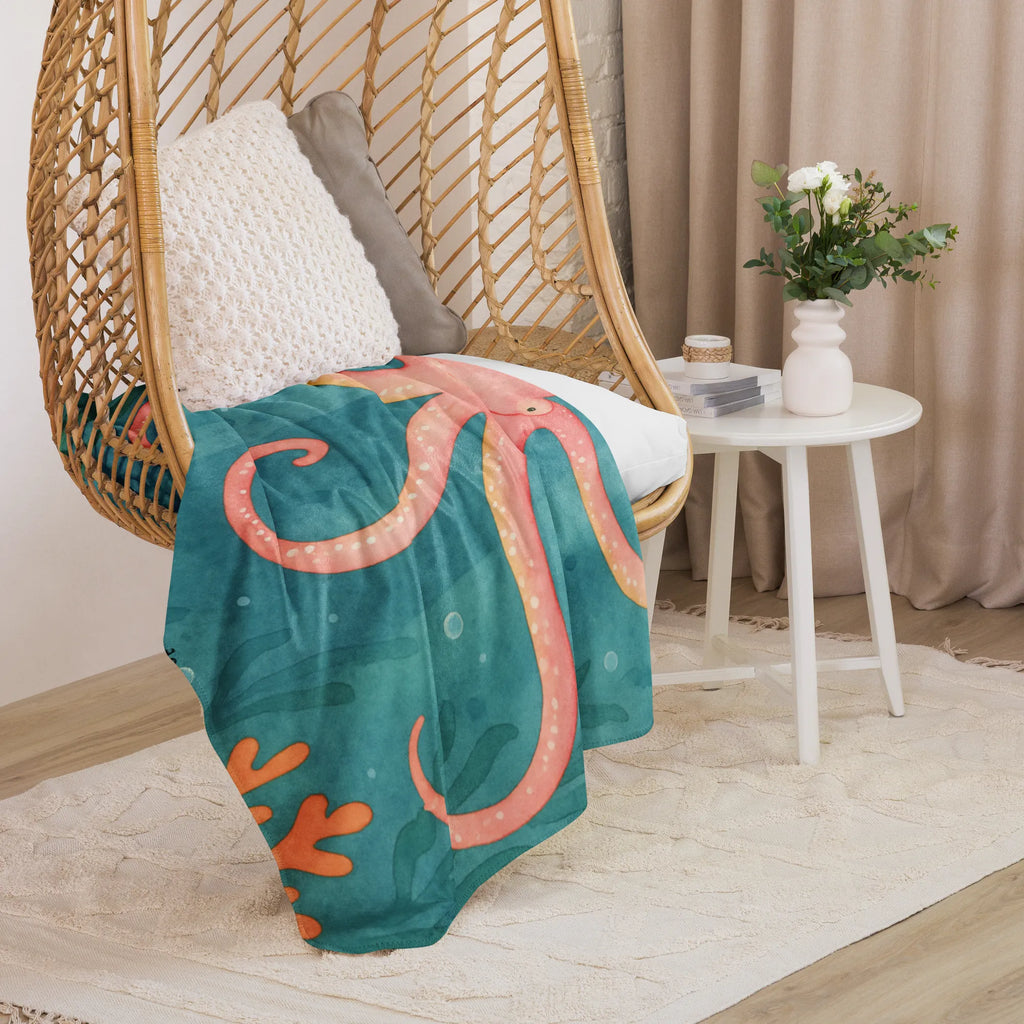 Sherpa Kuscheldecke Tintenfisch Design Tiermotive, Gute Laune, lustige Sprüche, Tiere, Meerestier, Tintenfisch, Arme, Wasser, Meer, Ozean, Krake