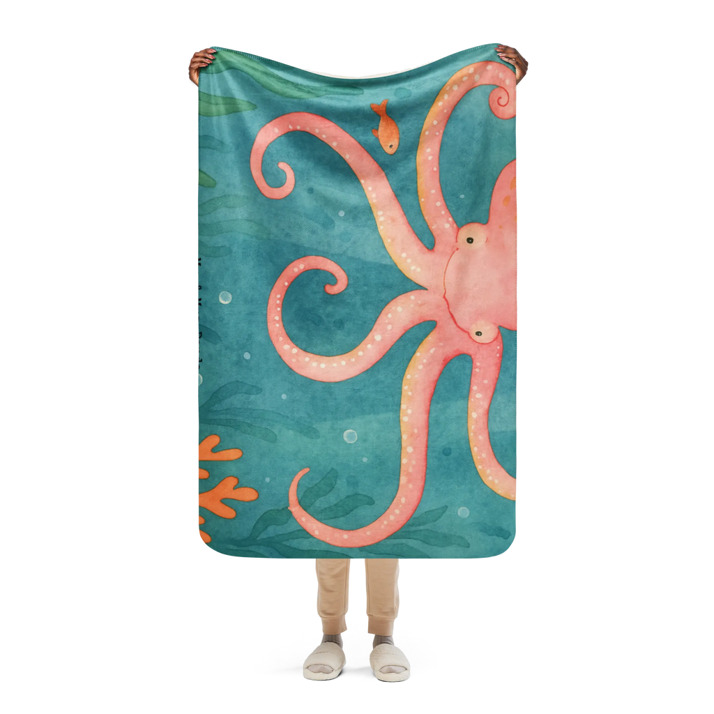 Sherpa Kuscheldecke Tintenfisch Design Tiermotive, Gute Laune, lustige Sprüche, Tiere, Meerestier, Tintenfisch, Arme, Wasser, Meer, Ozean, Krake