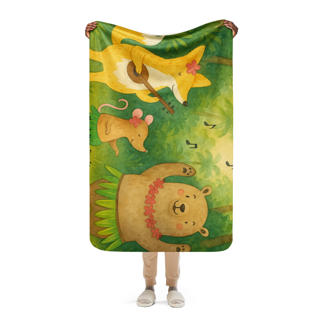 Sherpa Kuscheldecke Waldtiere Aloha Design Tiermotive, Gute Laune, lustige Sprüche, Tiere, Bär, Musik, Hase, Waldtiere, Wald, Aloha, Igel, Lachen, Tanzen, Leben