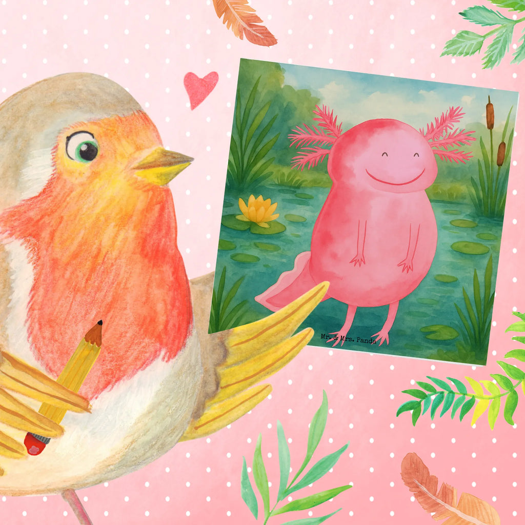 Deluxe Karte Axolotl Glücklich Design Karte, Grußkarte, Klappkarte, Einladungskarte, Glückwunschkarte, Hochzeitskarte, Geburtstagskarte, Hochwertige Grußkarte, Hochwertige Klappkarte, Axolotl, Molch, Axolot, Schwanzlurch, Lurch, Lurche, Motivation, gute Laune