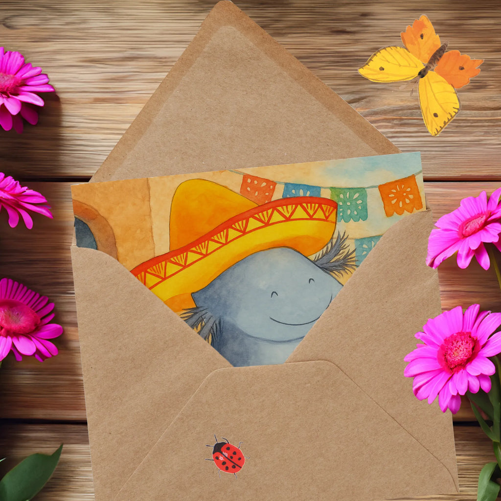 Deluxe Karte Axolotl Tequila Design Karte, Grußkarte, Klappkarte, Einladungskarte, Glückwunschkarte, Hochzeitskarte, Geburtstagskarte, Hochwertige Grußkarte, Hochwertige Klappkarte, Axolotl, Molch, Mexico, Mexiko, Sombrero, Zitrone, Tequila, Motivation, Spruch, Schwanzlurch, Lurch, Lurche, Axolot, Feuerdrache, Feuersalamander