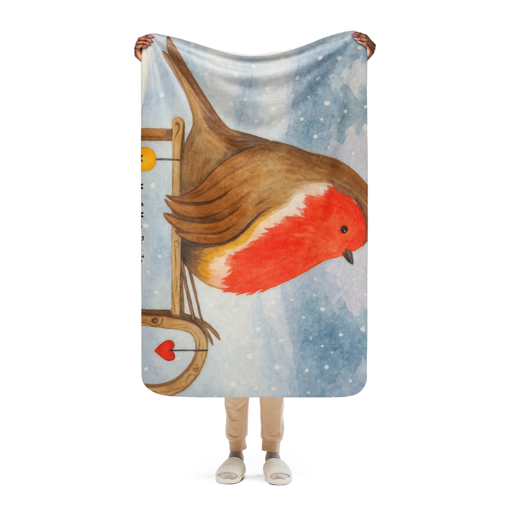 Sherpa Kuscheldecke Rotkehlchen Schlitten Design Winter, Weihnachten, Weihnachtsdeko, Nikolaus, Advent, Heiligabend, Wintermotiv, Schlitten, Vogel
