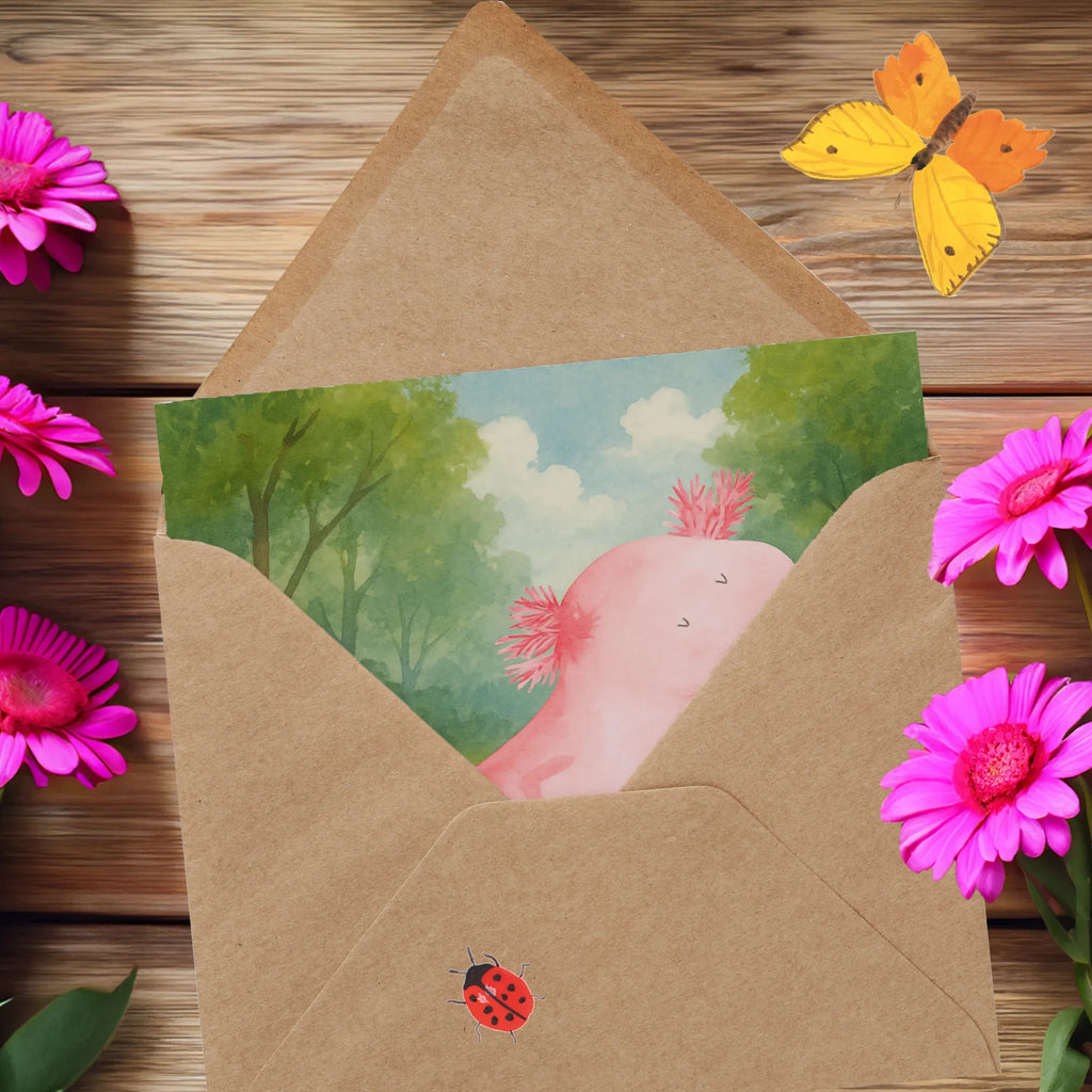 Deluxe Karte Axolotl Tanzen Design Karte, Grußkarte, Klappkarte, Einladungskarte, Glückwunschkarte, Hochzeitskarte, Geburtstagskarte, Hochwertige Grußkarte, Hochwertige Klappkarte, Axolotl, Molch, Axolot, Schwanzlurch, Lurch, Lurche, Dachschaden, Sterne, verrückt, Freundin, beste Freundin