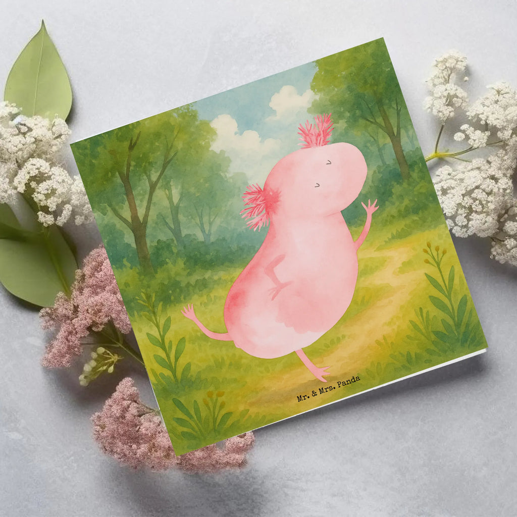 Deluxe Karte Axolotl Tanzen Design Karte, Grußkarte, Klappkarte, Einladungskarte, Glückwunschkarte, Hochzeitskarte, Geburtstagskarte, Hochwertige Grußkarte, Hochwertige Klappkarte, Axolotl, Molch, Axolot, Schwanzlurch, Lurch, Lurche, Dachschaden, Sterne, verrückt, Freundin, beste Freundin