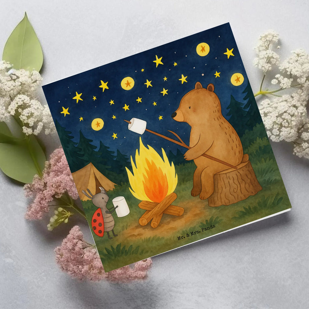 Deluxe Karte Bär & Marienkäfer Lagerfeuer Design Karte, Grußkarte, Klappkarte, Einladungskarte, Glückwunschkarte, Hochzeitskarte, Geburtstagskarte, Hochwertige Grußkarte, Hochwertige Klappkarte, Bär, Teddy, Teddybär, Lagerfeuer