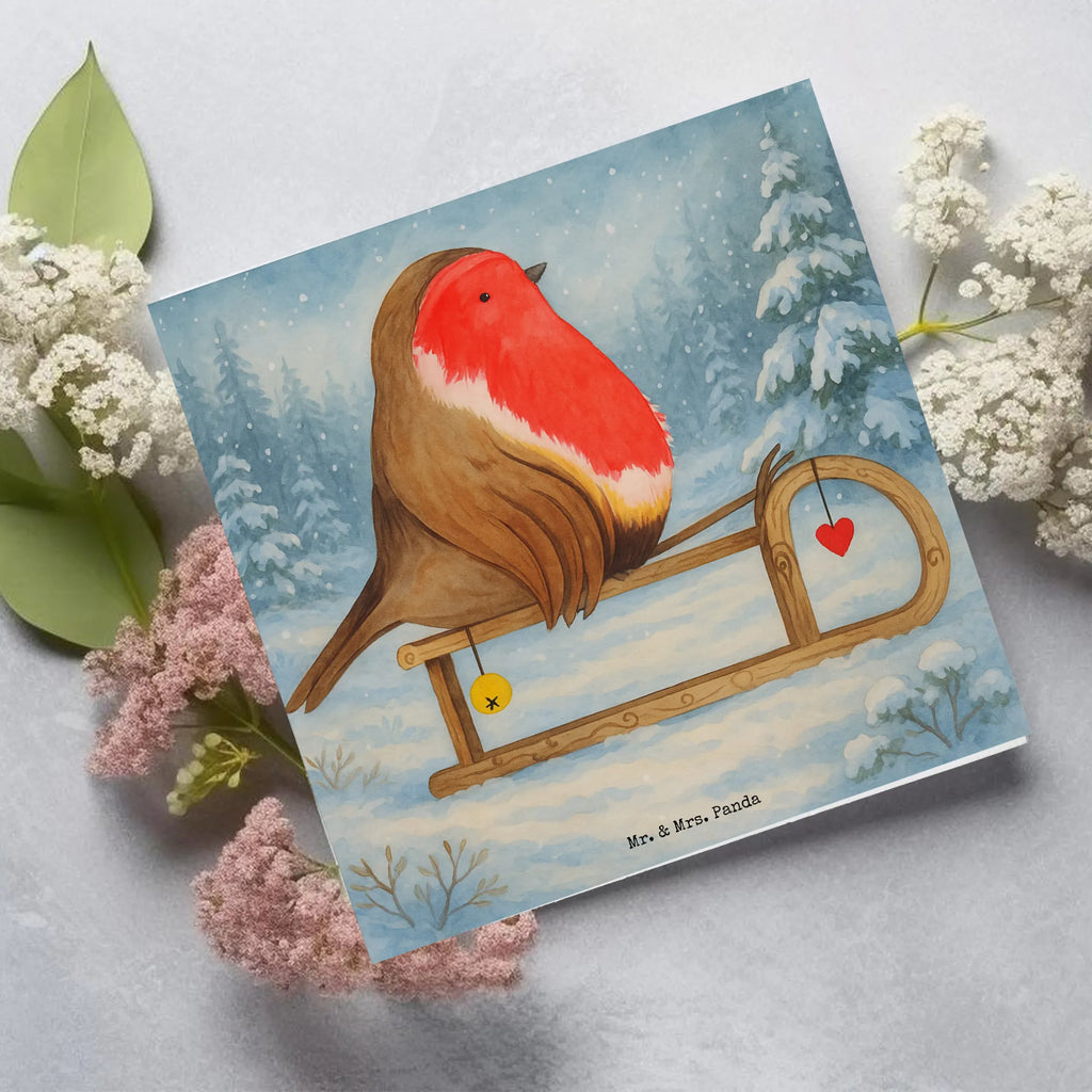 Deluxe Karte Rotkehlchen Schlitten Design Karte, Grußkarte, Klappkarte, Einladungskarte, Glückwunschkarte, Hochzeitskarte, Geburtstagskarte, Hochwertige Grußkarte, Hochwertige Klappkarte, Winter, Weihnachten, Weihnachtsdeko, Nikolaus, Advent, Heiligabend, Wintermotiv, Schlitten, Vogel