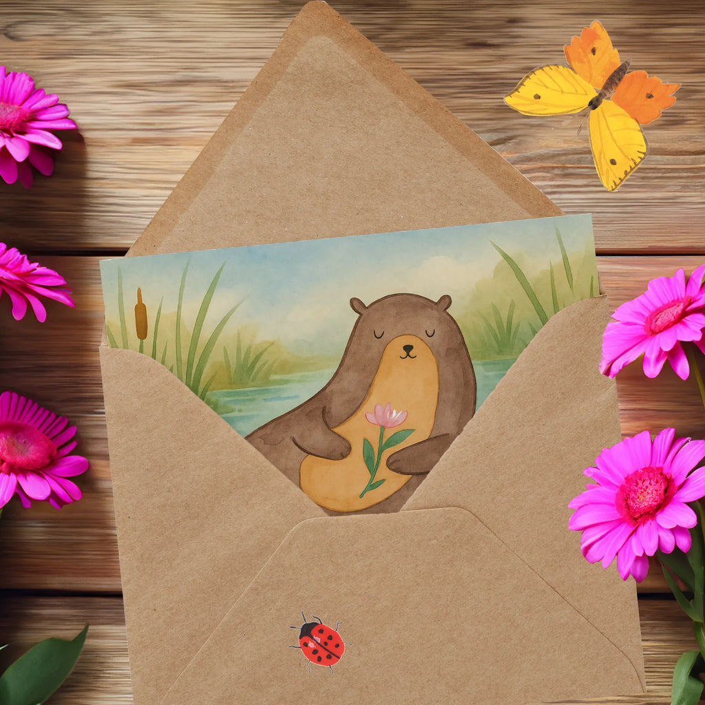 Deluxe Karte Otter Seerose Design Karte, Grußkarte, Klappkarte, Einladungskarte, Glückwunschkarte, Hochzeitskarte, Geburtstagskarte, Hochwertige Grußkarte, Hochwertige Klappkarte, Otter, Fischotter, Seeotter, Otter Seeotter See Otter