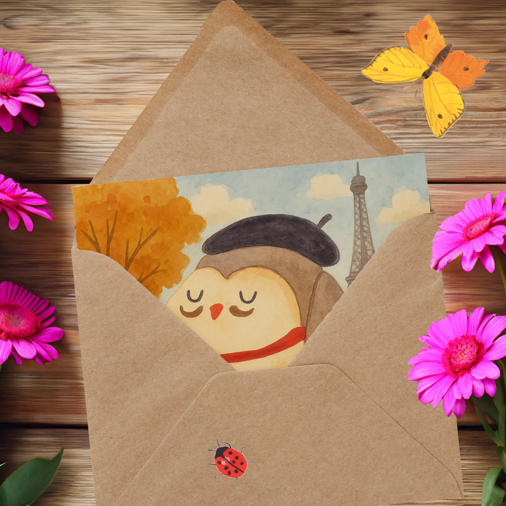 Deluxe Karte Eule Frankreich Design Karte, Grußkarte, Klappkarte, Einladungskarte, Glückwunschkarte, Hochzeitskarte, Geburtstagskarte, Hochwertige Grußkarte, Hochwertige Klappkarte, Eule, Eulen, Eule Deko, Owl, hibou, La vie est belle, das Leben ist schön, Spruch schön, Spruch Französisch, Frankreich