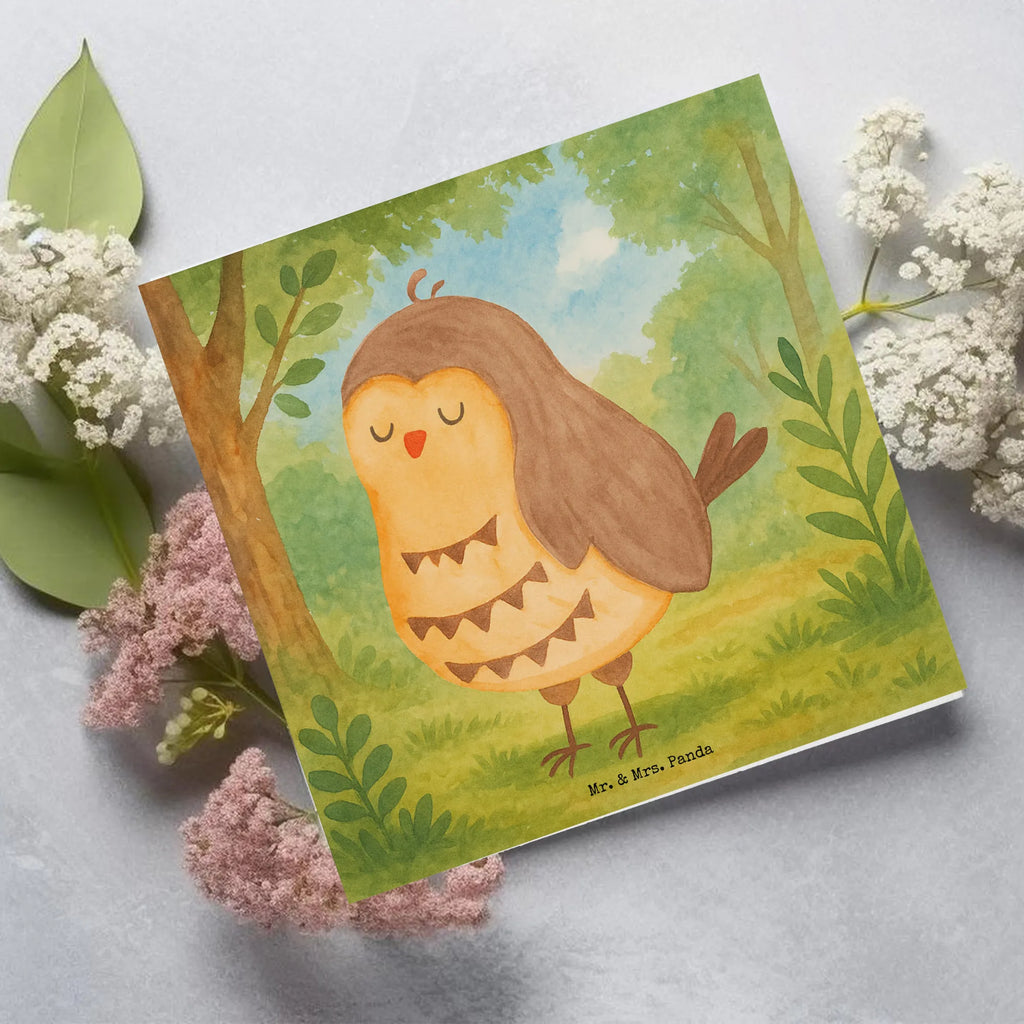 Deluxe Karte Eule Zufrieden Design Karte, Grußkarte, Klappkarte, Einladungskarte, Glückwunschkarte, Hochzeitskarte, Geburtstagskarte, Hochwertige Grußkarte, Hochwertige Klappkarte, Eule, Eule Spruch, Eule deko, Owl, Liebe Spruch, Romantisch, Wortspiel lustig, Spruch schön, Geschenk Hochzeitstag