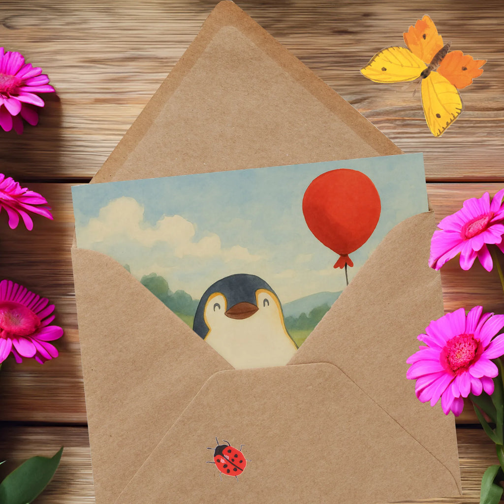 Deluxe Karte Pinguin Luftballon Design Karte, Grußkarte, Klappkarte, Einladungskarte, Glückwunschkarte, Hochzeitskarte, Geburtstagskarte, Hochwertige Grußkarte, Hochwertige Klappkarte, Pinguin, Pinguine, Luftballon, Tagträume, Lebenslust, Geschenk Freundin, Geschenkidee, beste Freundin, Motivation, Neustart, neues Leben, Liebe, Glück