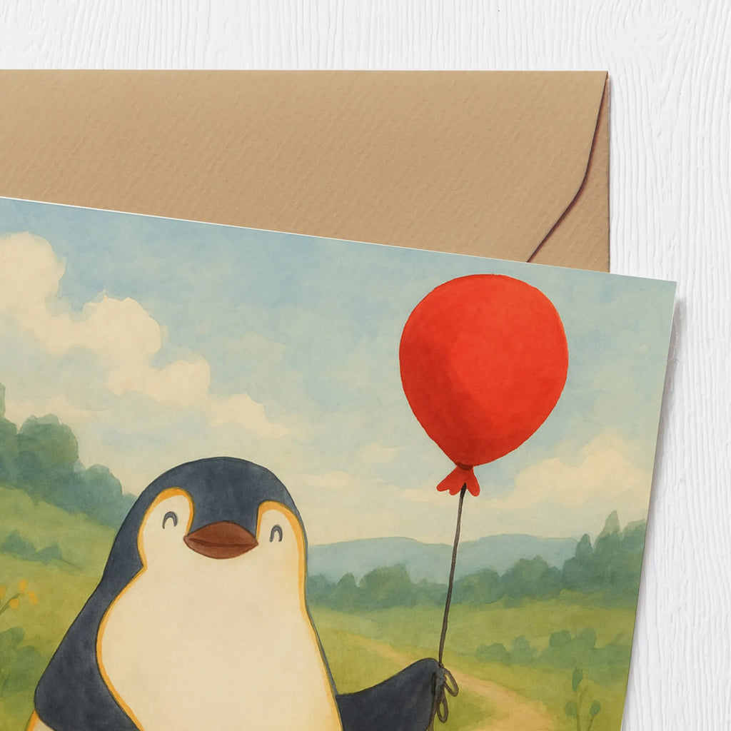 Deluxe Karte Pinguin Luftballon Design Karte, Grußkarte, Klappkarte, Einladungskarte, Glückwunschkarte, Hochzeitskarte, Geburtstagskarte, Hochwertige Grußkarte, Hochwertige Klappkarte, Pinguin, Pinguine, Luftballon, Tagträume, Lebenslust, Geschenk Freundin, Geschenkidee, beste Freundin, Motivation, Neustart, neues Leben, Liebe, Glück