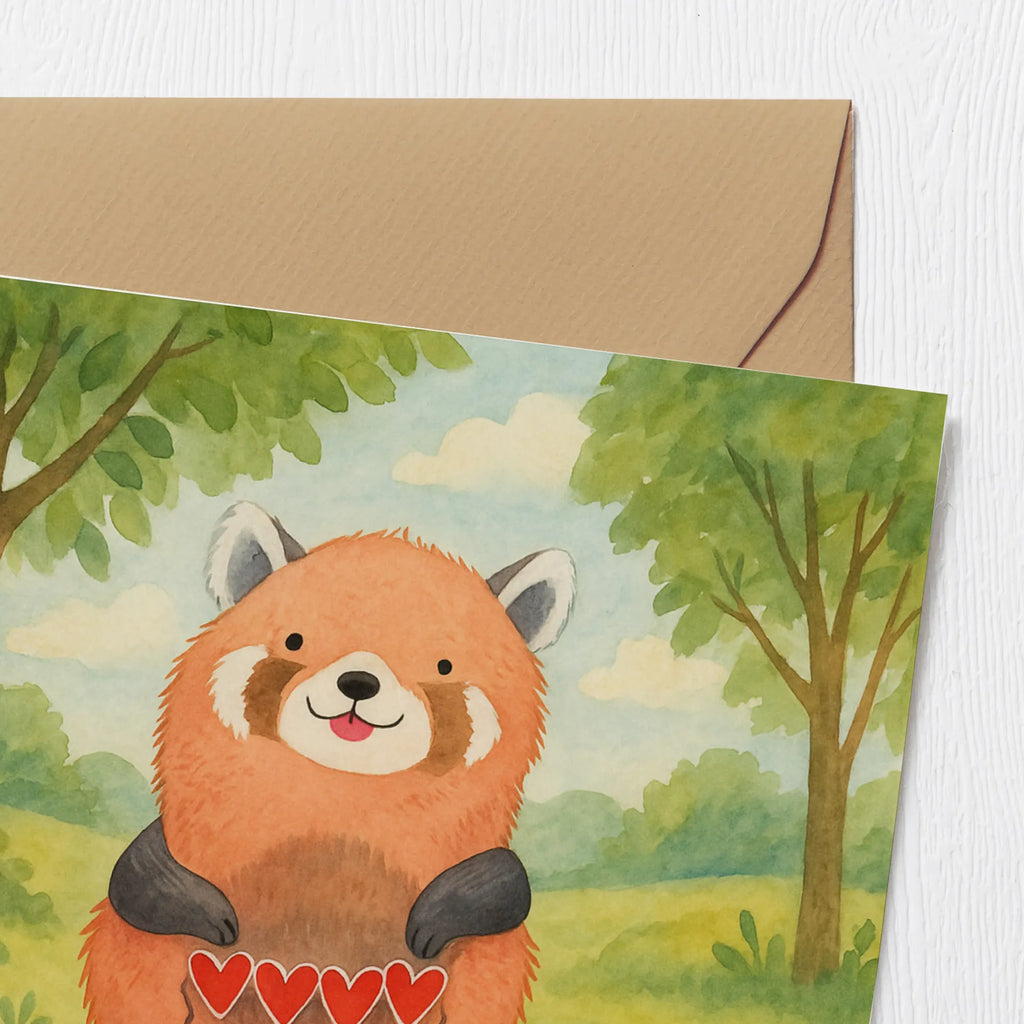 Deluxe Karte Roter Panda Design Karte, Grußkarte, Klappkarte, Einladungskarte, Glückwunschkarte, Hochzeitskarte, Geburtstagskarte, Hochwertige Grußkarte, Hochwertige Klappkarte, Tiermotive, Gute Laune, lustige Sprüche, Tiere, Panda, Liebe, Rot, Herz, Liebling, Lieblingsmensch
