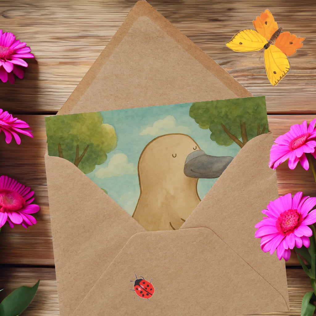 Deluxe Karte Schnabeltier Mut Design Karte, Grußkarte, Klappkarte, Einladungskarte, Glückwunschkarte, Hochzeitskarte, Geburtstagskarte, Hochwertige Grußkarte, Hochwertige Klappkarte, Meerestiere, Meer, Urlaub, Schnabeltier, Mut, mutig, Lebensweisheit, Schnabeltiere, Motivation, Training, Büro, Arbeit, Neuanfang, Neustart, Weltreise, Raodtrip