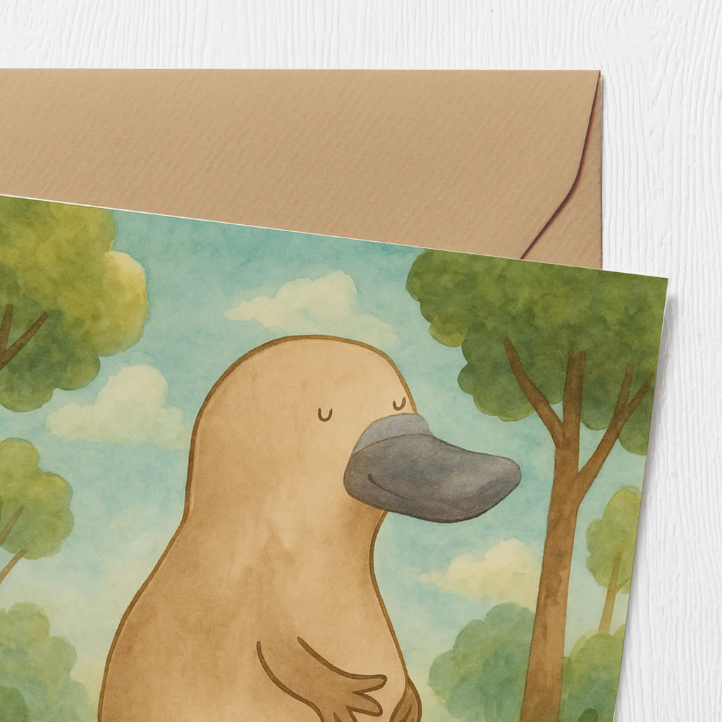 Deluxe Karte Schnabeltier Mut Design Karte, Grußkarte, Klappkarte, Einladungskarte, Glückwunschkarte, Hochzeitskarte, Geburtstagskarte, Hochwertige Grußkarte, Hochwertige Klappkarte, Meerestiere, Meer, Urlaub, Schnabeltier, Mut, mutig, Lebensweisheit, Schnabeltiere, Motivation, Training, Büro, Arbeit, Neuanfang, Neustart, Weltreise, Raodtrip