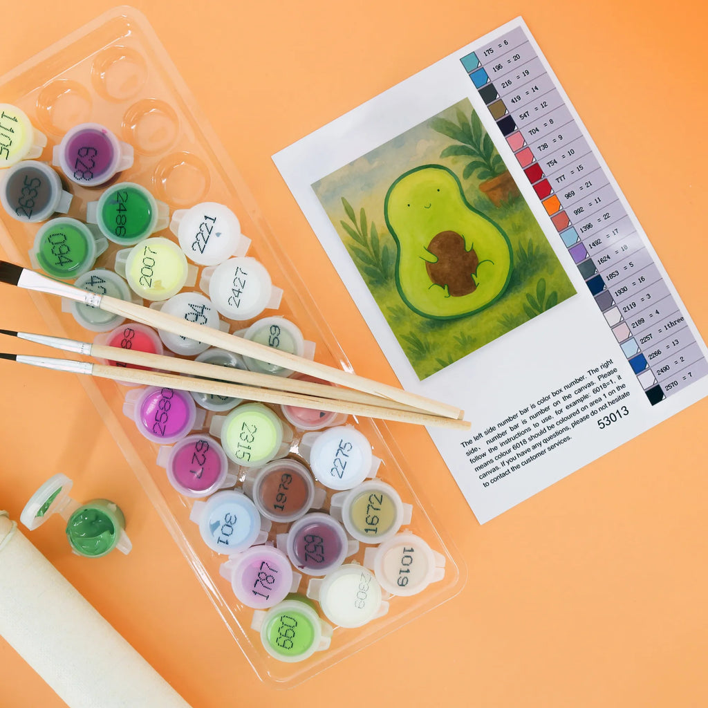 Paint by Numbers avocado core Design Malen nach Zahlen, Bastelidee, Künstler, Malen, Kunstwerk, Baseln, DIY, Ausmalbild, Kreativität, Avocado, Veggie, Vegan, Gesund, Spruch Leben, Kern, Avocadokern, Pflanze, Avokado