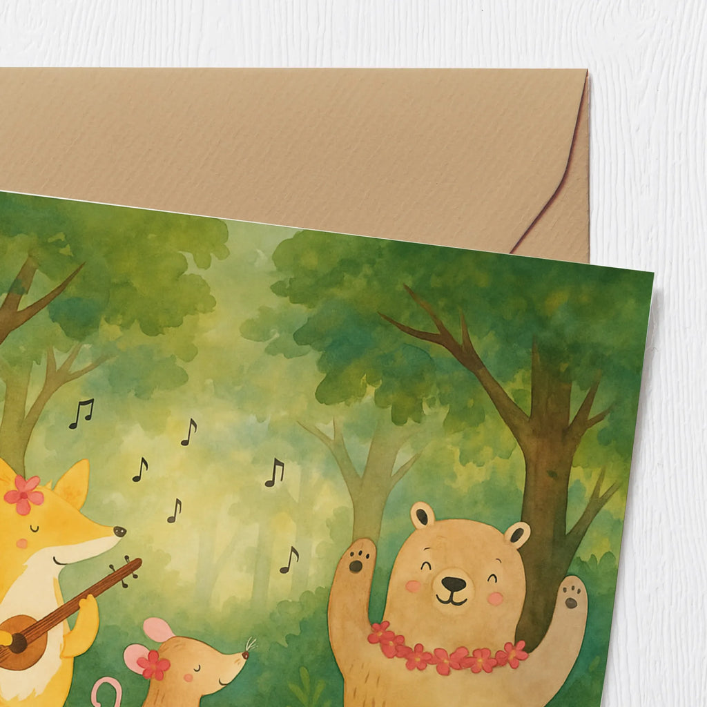 Deluxe Karte Waldtiere Aloha Design Karte, Grußkarte, Klappkarte, Einladungskarte, Glückwunschkarte, Hochzeitskarte, Geburtstagskarte, Hochwertige Grußkarte, Hochwertige Klappkarte, Tiermotive, Gute Laune, lustige Sprüche, Tiere, Wald, Waldtiere, Musik, Aloha, Bär, Hase, Igel, Tanzen, Leben, Lachen