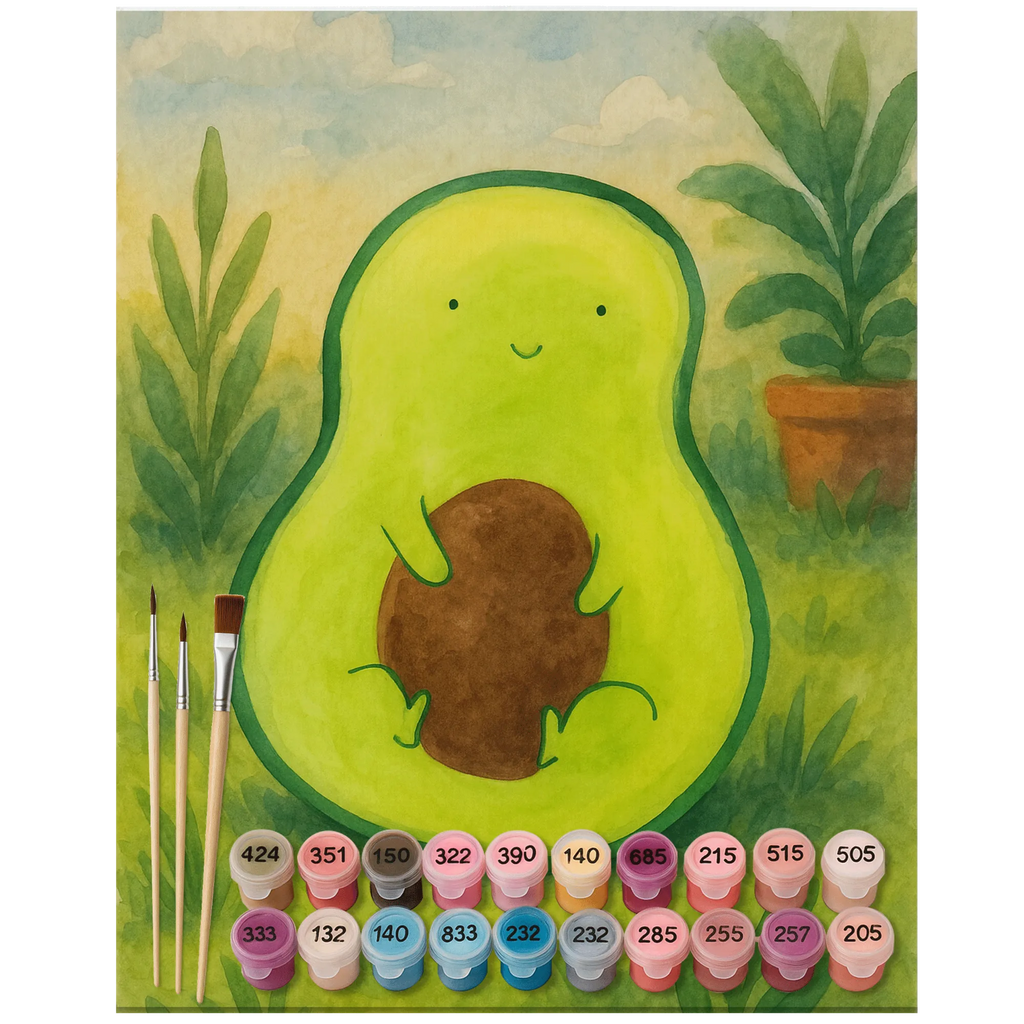 Paint by Numbers avocado core Design Malen nach Zahlen, Bastelidee, Künstler, Malen, Kunstwerk, Baseln, DIY, Ausmalbild, Kreativität, Avocado, Veggie, Vegan, Gesund, Spruch Leben, Kern, Avocadokern, Pflanze, Avokado