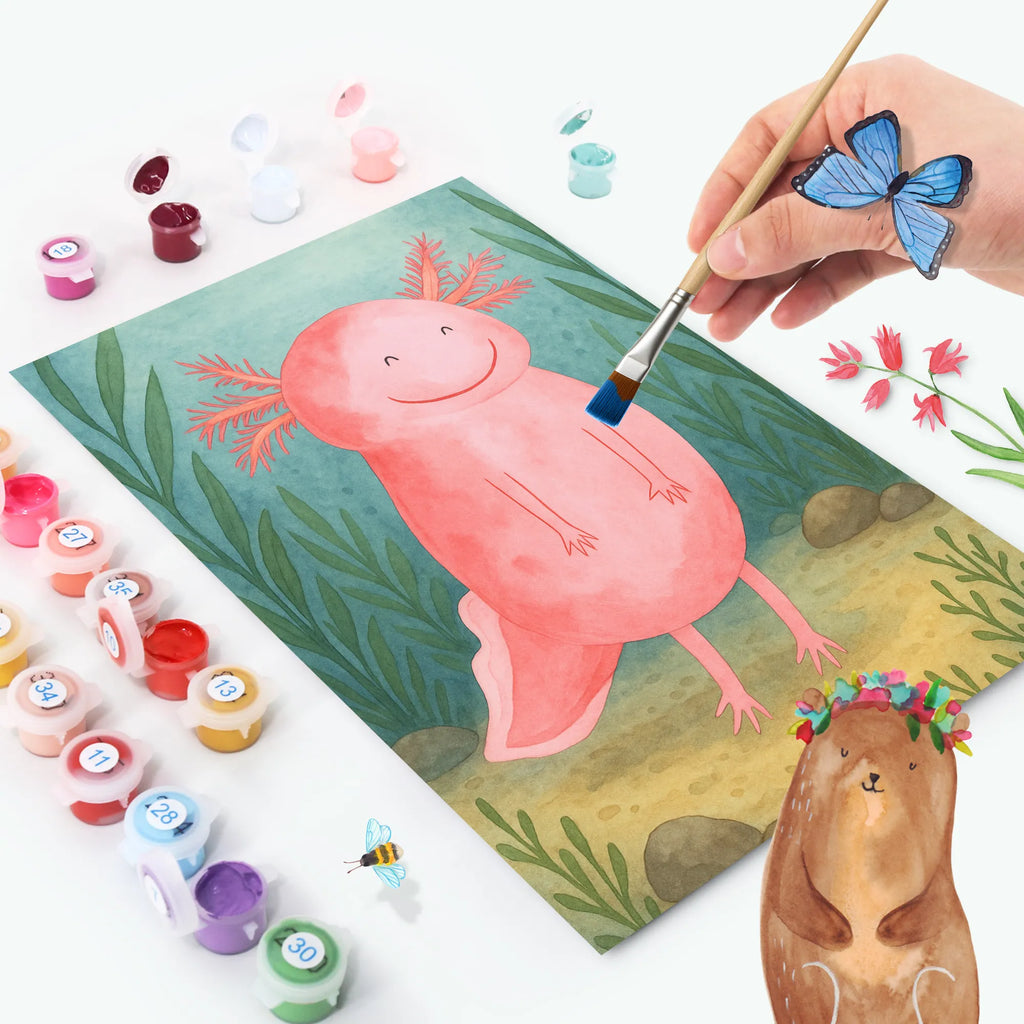 Malowanie według numerów Aksolotl Szczęśliwy Design Malen nach Zahlen, Bastelidee, Baseln, Kunstwerk, Ausmalbild, Kreativität, Künstler, DIY, Malen, Axolotl, Molch, Lurche, Motivation, Axolot, Schwanzlurch, gute Laune, Lurch