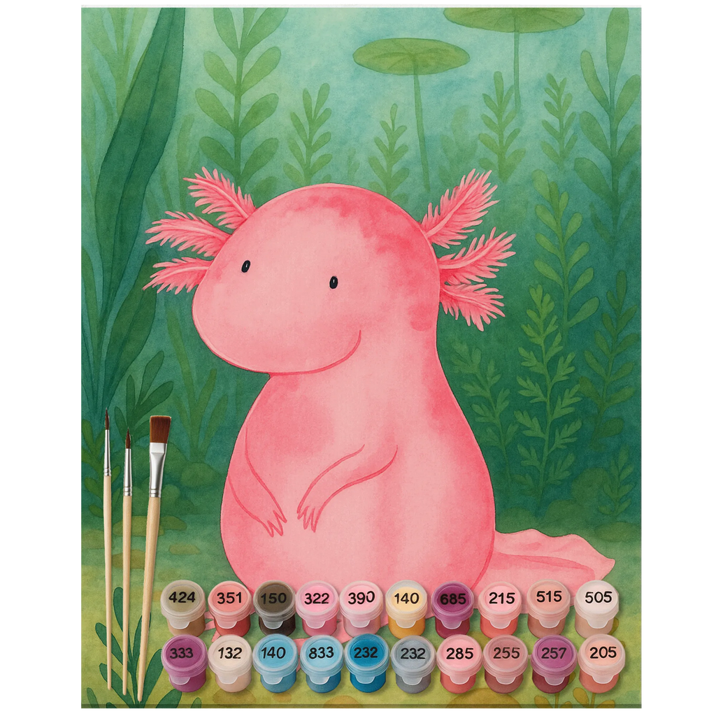Paint by Numbers axolotl zero Design Baseln, DIY, Ausmalbild, Malen, Malen nach Zahlen, Bastelidee, Kunstwerk, Künstler, Kreativität, Axolotl, Molch, zufrieden, Liebe, Weisheit, Lebensweisheit, Lebensstil, Freundin, Axolot, fröhlich, vergnügt