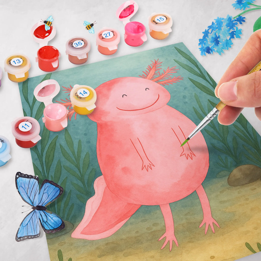Malowanie według numerów Aksolotl Szczęśliwy Design Malen nach Zahlen, Bastelidee, Baseln, Kunstwerk, Ausmalbild, Kreativität, Künstler, DIY, Malen, Axolotl, Molch, Lurche, Motivation, Axolot, Schwanzlurch, gute Laune, Lurch