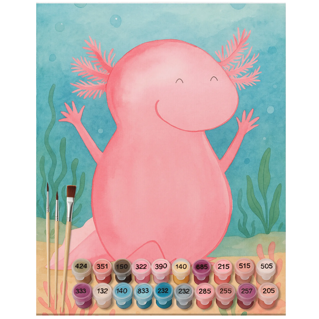 Paint by Numbers axolotl Hooray Design Kunstwerk, Baseln, DIY, Malen, Malen nach Zahlen, Ausmalbild, Künstler, Kreativität, Bastelidee, Axolotl, Molch, Motivation, Lurch, Axolot, Spaß, fröhlich, Freude, Lurche, Schwanzlurch, Zufriedenheit