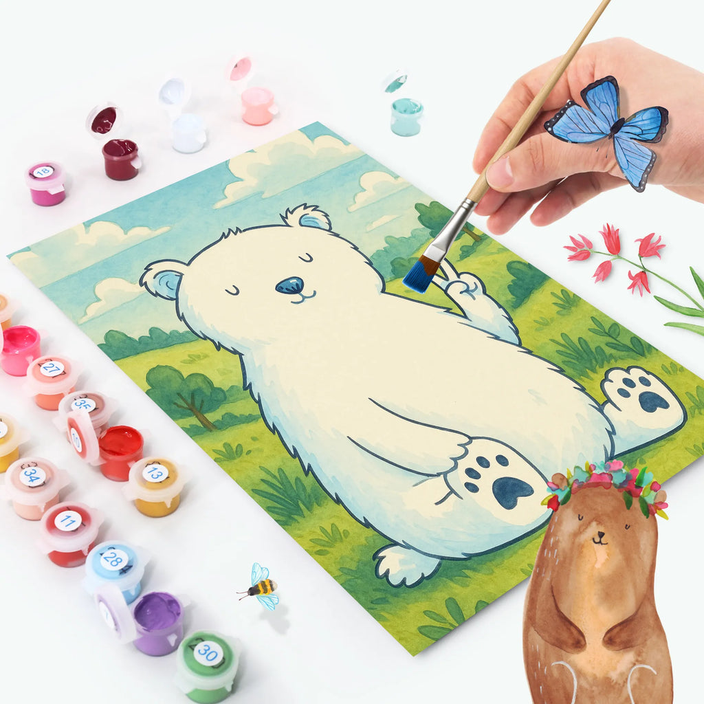 Paint by Numbers Icebear Lazy Design Kunstwerk, Künstler, Ausmalbild, Malen nach Zahlen, DIY, Bastelidee, Baseln, Kreativität, Malen, Bär, Teddy, Teddybär, Arbeitsplatz, Bürojob, Nordpol, Entspannen, Eisbär, Arbeit, Büro, Homeoffice, Faul, Relaxen