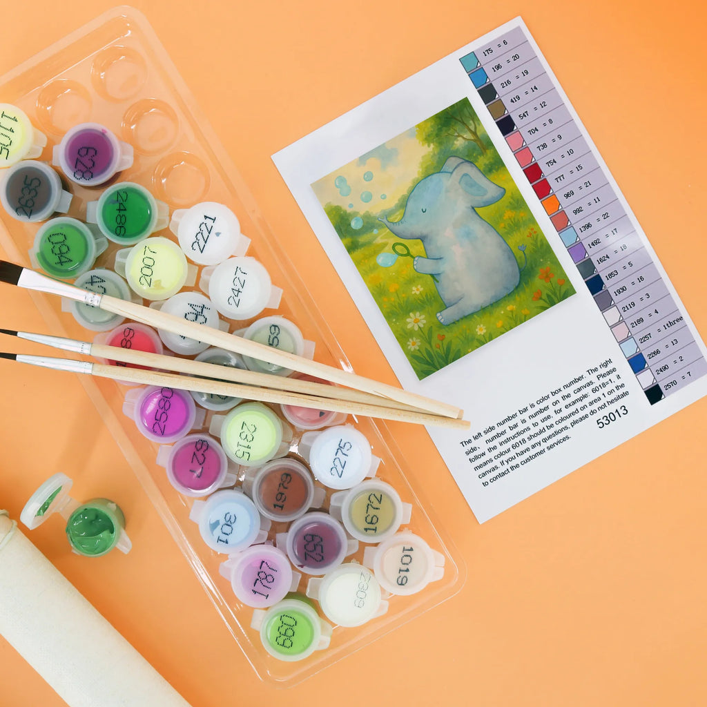 Malen nach Zahlen Elefant Seifenblasen Design Bastelidee, Ausmalbild, Kunstwerk, Kreativität, DIY, Baseln, Malen nach Zahlen, Künstler, Malen, Tiermotive, Gute Laune, lustige Sprüche, Tiere, Gefühl. Daheim, Rüsseltier, Elefanten, Liebesspruch, Dickhäuter, Heimat, Liebesbeweis, Elefant, Seifenblasen, Liebe